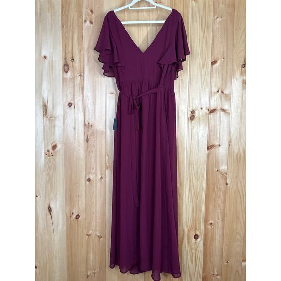 NWT Lulus Convincing Grace Burgundy Flutter Sleeve Wrap Maxi Dress Wedding Sz XL - Picture 4 of 8